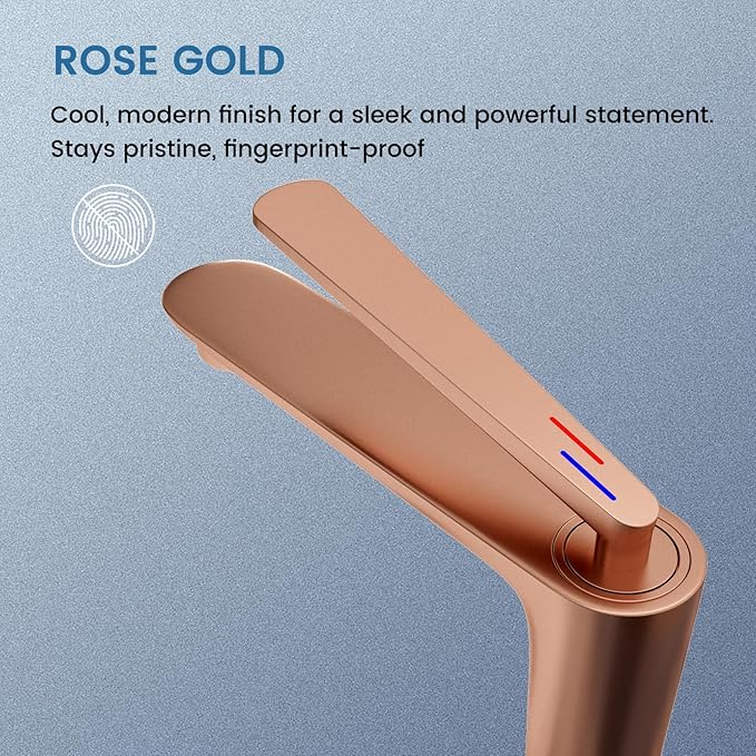 Bathroom Faucet Rose Gold, One Hole Single Handle Vessel Sink Faucet, Brass Bathroom Faucet for Vanity Sink Restroom Guestroom RVs