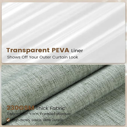 BTTN 72x78 Long 3 in 1 Linen Texture Shower Curtain with Liner, Sage Green | Tall Size, 230GSM Heavy Duty Polyester, Waterproof Clear Liner, Weighted Hem, 12 Plastic Hooks, Hotel Style, Machine Washable