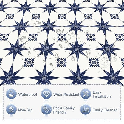 MORCART 20PCS 7.87" x 7.87" Peel and Stick Floor Tile, Blue Star | Self-Adhesive DIY Vinyl Flooring, Removable and Waterproof Tile Sticker for Bathroom, Kitchen, Wall, Bedroom, Stairs