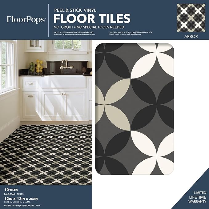 FloorPops FP3367 Arbor Peel & Stick Floor Tiles, Neutral