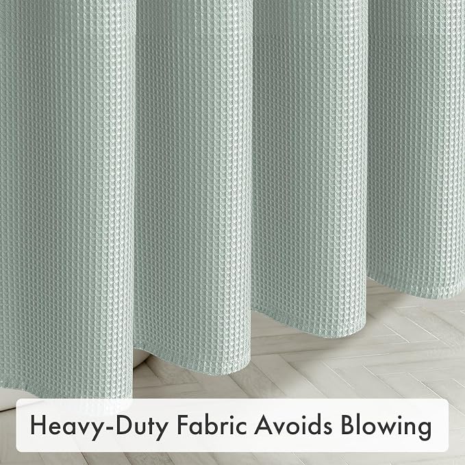 AmazerBath Grayish Green Shower Curtain Waffle Textured, Fabric Shower Curtain Dusty Green Thick Heavy Duty 240GSM Hotel Quality Bathroom Shower Curtains, Premium Polyester, 72 x 72 Inches