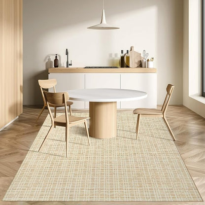 Modern Rug 8x10 Area Rugs for Living Room Washable Bedroom Rug Geometric Grid Large Area Rug Soft Non Slip Throw Rugs Low Pile Stain Resistant Carpet for Office Dining Room 8'x10' Yellow