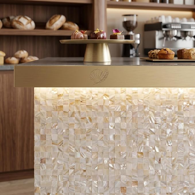 Natural Mother of Pearl Peel and Stick Mosaic Wall Tiles 10 Pack | 12×12" Self-adhesive Peel and Stick Shower Tile Waterproof, Stick on Wall Panels, Shell Backsplash Tiles for Kitchen Bathroom