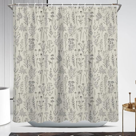 Coxila Vintage Floral Shower Curtain Long Wide Beige Flower Retro Farmhouse Rustic Cream Country Ivory Botanical Spring Boho Cute Plant Nature Bathroom 72 x 72 Inch Polyester Fabric 12 Pack Hooks
