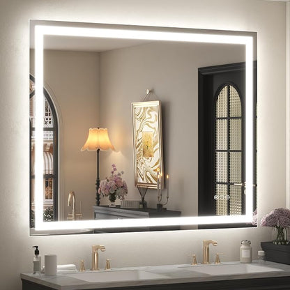 48x40 Inch LED Bathroom Mirror | Lighted Vanity Mirrors for Wall, Front Lights and Backlit, Dimmable, Anti-Fog, Memory, Shatterproof, ETL Listed
