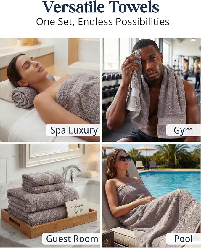 LANE LINEN Bath Towel Set 100% Cotton 24 Piece Soft Absorbent - Platinum | Cotton Towel Set - Densely Woven & Soft, Easy-Care, Coordinated Colors, OEKO-TEX Certified, Ring-Spun Durability