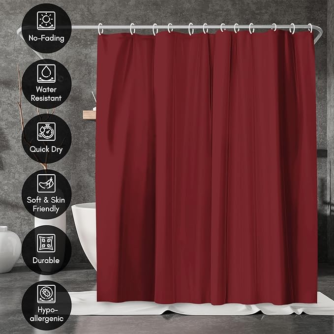Americanflat 71x74 Solid Burgundy Shower Curtain - Water-Resistant Long Shower Curtain with Durable Metal Grommets and 12 Hooks - 100% Polyester