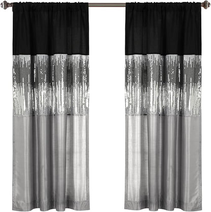 Lush Decor Night Sky Window Curtain Panel, Single 42"W x 63"L Black & Gray - Sequin Backdrop Curtain - Room Darkening Curtains For Bedroom - Glam Decor