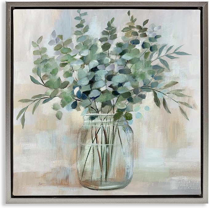 'Soothing Eucalyptus Herb Arrangement'| Floating Frame Canvas Art | Stupell Industries | Gray, 18 x 18 Inches, Easy to Hang and Sturdy, Made in USA, by Nan