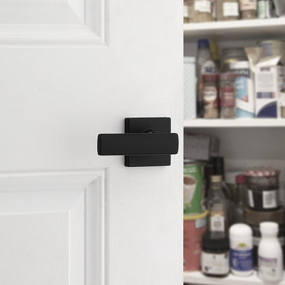 Kwikset Breton Dummy Door Handle 2 Pack, Single Sided Lever for Closets, French Double Doors, and Pantry, Matte Black Non-Turning Reversible Interior Push/Pull Lever, with Microban Protection