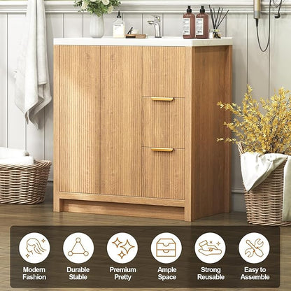 32" Modern Bathroom Vanity with Ceramic Sink, 2 Drawers & 2 Doors, Wooden Panel Design Storage Cabinet, Actual 31.5" L x 18.5" W x 35.5" H