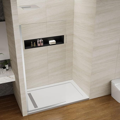 Shower Screen 36" x 76" Half Frameless Shower Wall Panel, Tempered Glass 3/8 inch, Easy to clean Coating, Fixed Glass Shower Door with Hardware (Brushed)