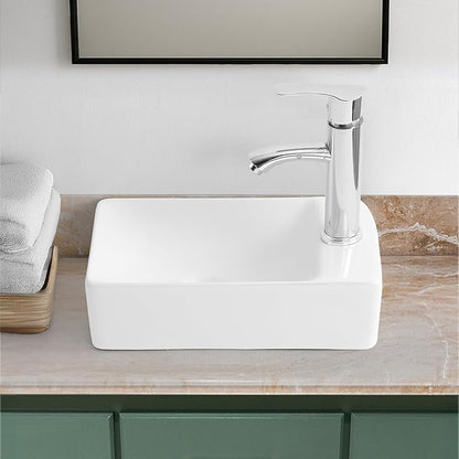 JONATHAN Y SNK1004A-R Felix 15 in. W x 8 in. D Modern Wall Mounted Rectangular Ceramic Mini Sink Basin, Right-Side Faucet, White