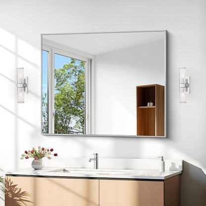 DESBING 30" x 36"Bathroom Mirror, Silver Rectangle Corner Wall Mirror with Metal Frame, Decorative Rectangular Vanity Mirror for Bedroom Bathroom Living Room Entryway (Horizontal/Vertical)