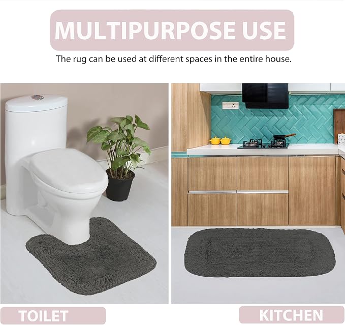 Home Weavers Radiant Collection 100% Cotton Bathroom Rugs Set, Machine Washable Rug, Extra Soft and Absorbent Bath Rug, Kitchen Mat, Bath Mat Set, Bath Floor Mat Non Slip, 24"x40" Rectangle, Gray