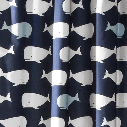 Lush Decor Whale Shower Curtain - Fabric Ocean Fish Animal Print Design for Kids, 72" x 72", Navy