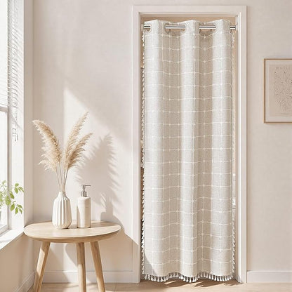 RiverDream Farmhouse No Hooks Shower Curtain with Snap-in Liner,Linen,36x74 | Snap on Fabric Liner,Heavy Duty,Quick Dry,With Bottom Magnets,Washable,with Tassels, Rustic Boho Farmhouse,Stall Size