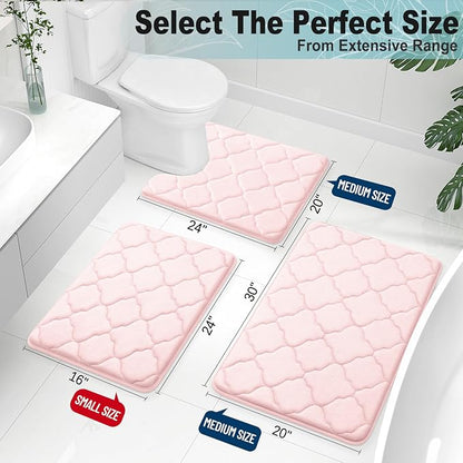 OLANLY Memory Foam Bath Mat Rug 30x20, Ultra Soft and Absorbent Bathroom Rugs, Non-Slip, Comfortable, Machine Washable Bath Carpet for Bathroom Floor, Tub, Shower and Home Decor Accessories, Pink