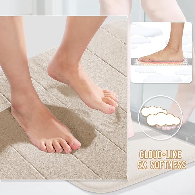 Yimobra Bathroom Runner Rugs 72"x24" Non Slip Washable Memory Foam Bath Mat, Super Soft Water Absorbent Hallway Carpet for Vanity Tub Shower, Beige