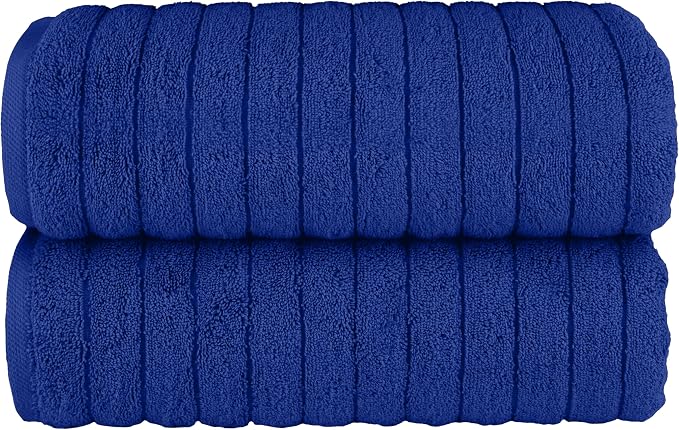 Elegant Comfort 100% Turkish Cotton Corduroy Ribbed Luxury Soft 2 Pack Bath Towels 27 x 54 Inch - Ultra Plush, Absorbent, Quick Dry, Hotel Spa Quality Towels for Bathroom Essentials, Royal Blue