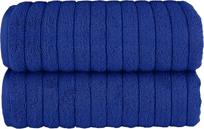 Elegant Comfort 100% Turkish Cotton Corduroy Ribbed Luxury Soft 2 Pack Bath Towels 27 x 54 Inch - Ultra Plush, Absorbent, Quick Dry, Hotel Spa Quality Towels for Bathroom Essentials, Royal Blue