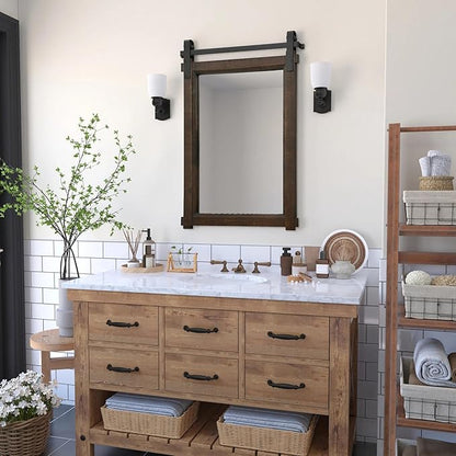 Besdomus Bathroom Rustic Wall Mirror: 24"x36" Brown Barn Door Farmhouse Solid Cedar Wood Frame - Wall Mounted Mirror for Entryway/Hallway/Bathroom - Home Decor for Modern Farmhouse Enthusiasts