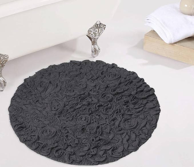 Home Weavers Bell Flower Collection 100% Cotton Tufted Bath Rugs, Extra Soft and Absorbent Bath Rugs, Non-Slip Bath Mats, Machine Washable, Bath Mats for Bathroom Floor and Tub, 30" Round, Gray