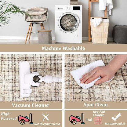 Washable Runner Rugs 2x10 Rug Runner Modern Non Slip Kitchen Rugs Indoor Entryway Rug Farmhouse Soft Bath Mat Stain Resistant Carpet for Bedroom Hallway Laundry 2'x10' Beige