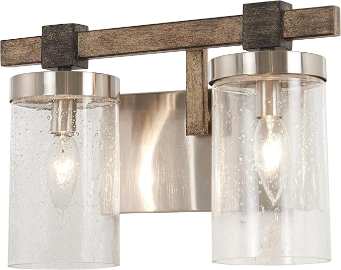 Minka Lavery 4632-106 Bridlewood Vanity Bath Light, 2-Light, 120 Total Watts, 14-in H x 8.75-in W, Stone Grey w/Brushed Nickel