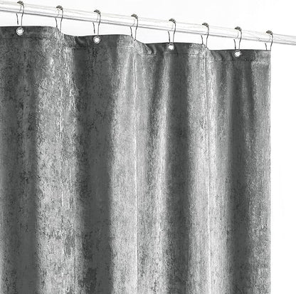 Fredsure Distressed Velvet Shower Curtain Set, 13 Pieces Grey Including 1 Piece 72"x72" Shower Curtain and 12 Pieces Silver Hooks