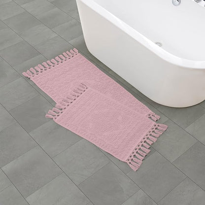 French Connection Nellore Bath Rugs, Set of 2 Woven and Beaded Bath Mats, Durable and Thick Bath Mats for Bathroom and Shower Rugs, 17" x 28" and 20" x 38", Light Purple