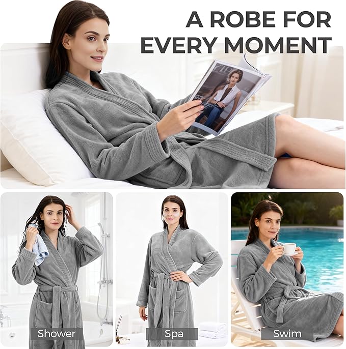 Towel Robe for Women – Soft Absorbent Kimono Bathrobe, Quick-Dry Spa Shower & Hotel Use