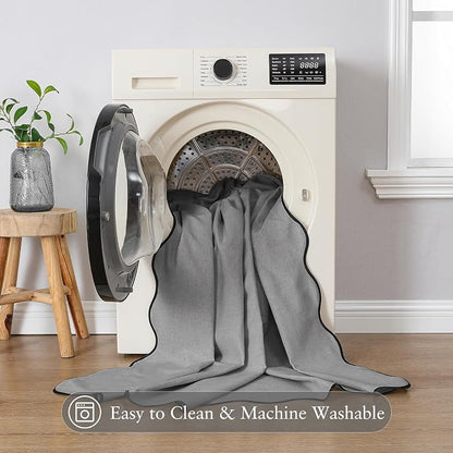 Linen Scallop Shower Curtain with 12 Clear Hooks, Waterproof, 72x78, Grey | Heavy Duty Waterproof Fabric with Black Border, Cute Modern Farmhouse Bathroom Décor