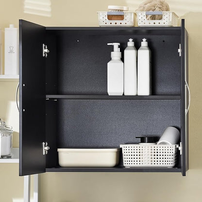SoBuy Wall Cabinet Laundry Room Kitchen, Over Toilet Storage Cabinet, Medicine Cabinet with Shelf for Bathroom Garage Hallway Entryway, Black BZR200-SCH