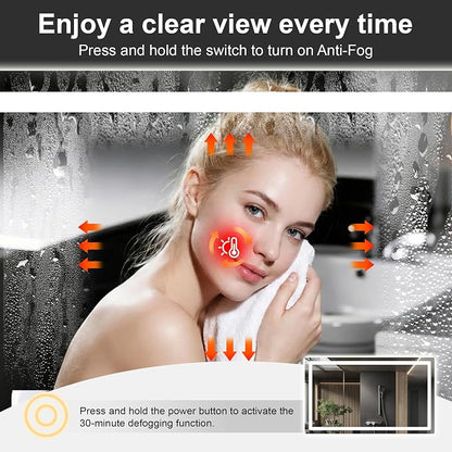 LED Bathroom Mirror with Lights, 30 x 50 Lighted Vanity Wall Mirror | Backlit and Frontlit, Anti-Fog, Dimmable 3 Colors, Shatter-Proof Tempered Glass, Memory Function, Plug-in/Hardwired