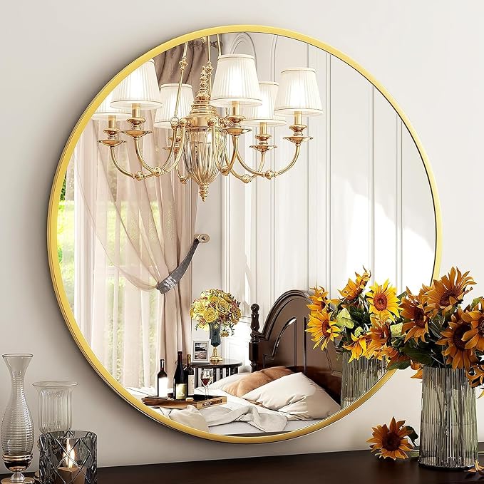 HARRITPURE Round Mirror 20 Gold Wall Mounted Circle Mirrors | Vanity Mirror with Aluminum Alloy Frame, Modern Decoration for Bathroom, Living Room, Vanity, Bedroom, Entryway