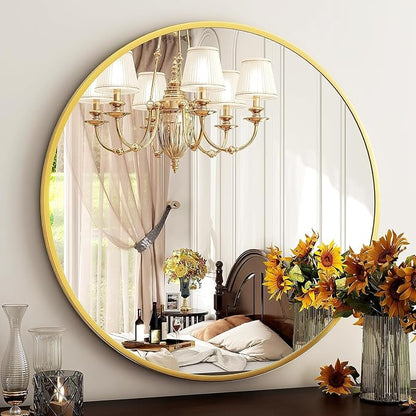 HARRITPURE Round Mirror 20 Gold Wall Mounted Circle Mirrors | Vanity Mirror with Aluminum Alloy Frame, Modern Decoration for Bathroom, Living Room, Vanity, Bedroom, Entryway