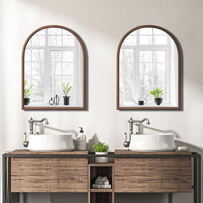24"x32" Arch Wall Mirror for Wall, Wall Mounted Vanity Mirror for Bedroom, Wood Grain Finish Frame Mirror with Tempered Glass, Vintage Decorative for Bathroom, Entryway, Living Room, Walnut