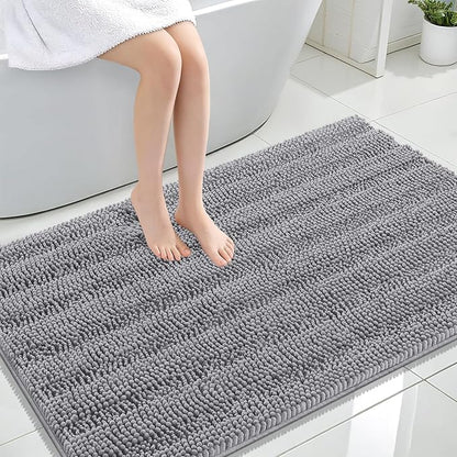 OLANLY Thick Large Bathroom Rugs 47x32, Soft Chenille Bath Rugs, Grey | Absorbent Striped, Rubber Backing, Machine Wash Dry, Bath Mats for Bathroom Floor, Tub and Shower, Home Decor Accessories