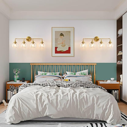 Bathroom Vanity Light Gold, 4 Light Bathroom Light Fixtures Over Mirror with Clear Glass Shade, 31 inch Vanity Lights for Bathroom Farmhouse (Exclude E26 Bulb)