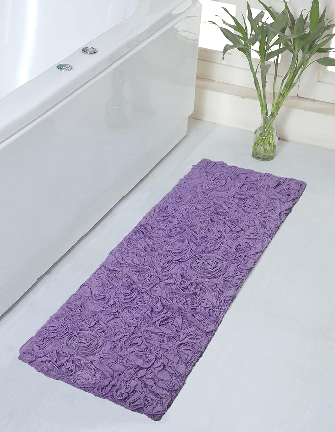 Home Weavers Bell Flower Collection 100% Cotton Tufted Bath Rugs, Extra Soft and Absorbent Bath Rugs, Non-Slip Bath Mats, Machine Washable, Bath Mats for Bathroom Floor and Tub, 21"x54" Runner, Purple