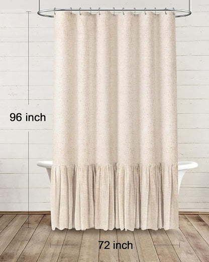 Farmhouse Shower Curtain Ruffle Linen Beige 72" W x 96" L | Linen Fabric, Farmhouse Boho, Bottom Ruffle, Rustic, Country, Natural Look, Washable, Shower Curtain for Bathroom Bathtub