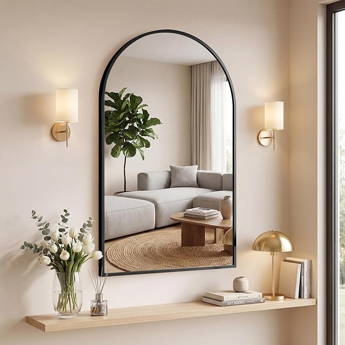 OLIXIS Arched Bathroom Wall Mirror for Over Sink, Vanity Mirror, 20x30 | Matte Metal Frame, Tempered Glass Shatterproof, Home Decor, Living Room, Black
