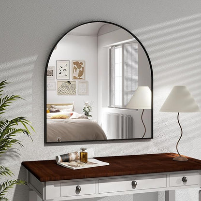 XRAMFY Arched Bathroom Mirror 32" x 34" for Bathroom Vanity Mirror or Wall Decor Black Arch Mirror Aluminum Alloy Frame Wall Mounted Mirror for Living Room Bedroom Entryway