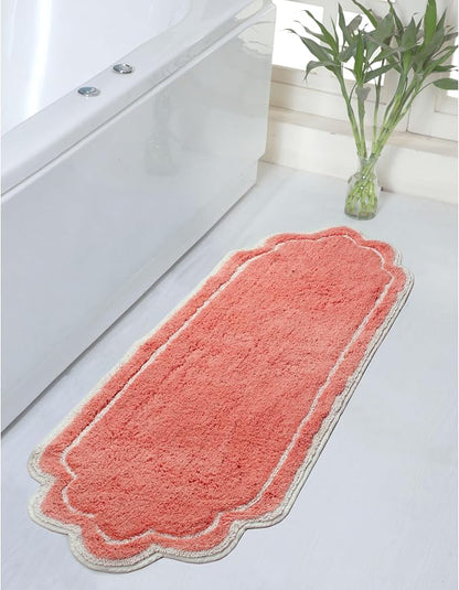 Home Weavers Allure Collection 100% Cotton Tufted Bathroom Rug, Soft and Absorbent Bath Rugs, Non-Slip Bath Carpet, Machine Wash Dry Bath Mats for Bathroom Floor, 21"x54" Runner, Coral