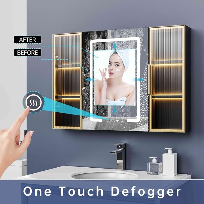 Upgrade Medicine Cabinets for Bathroom with Mirror and Storage Cabinets, 39.37”W x 27.56”H Surface Wall Mounted LED Medicine Cabinet with Lights, Defogger, Dimmer, Memory Fuction