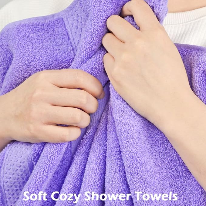 Cleanbear Soft Bath Towels Set of 2, Cotton, 55" x 27" Lavender & Turquoise | Thick & Highly Absorbent Shower Towels for Body Drying, Bathroom, Guest Bathroom, Gym, Pool
