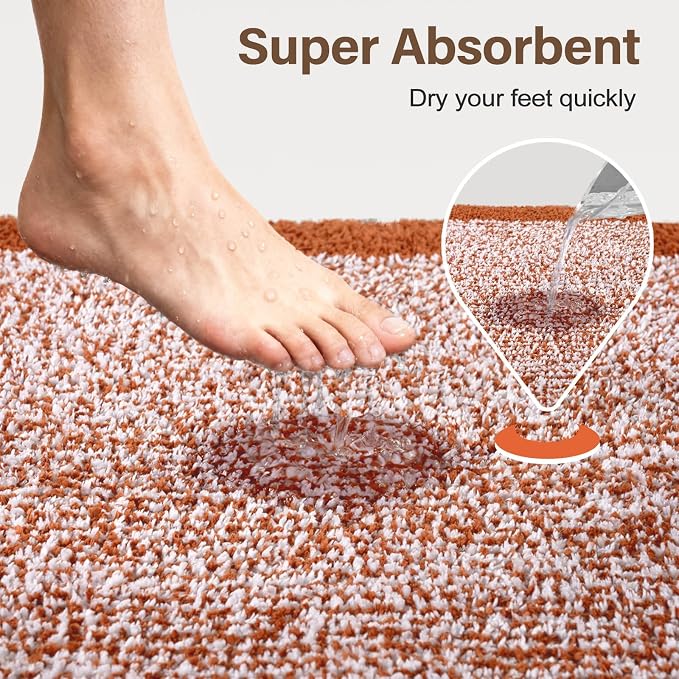 48x32 Large Bathroom Rugs Washable Non Slip, Bath Mat for Bathroom Floor Tub, Soft Absorbent Quick Dry Mats for Shower, Bathtub,Home Decor(Coral Orange)
