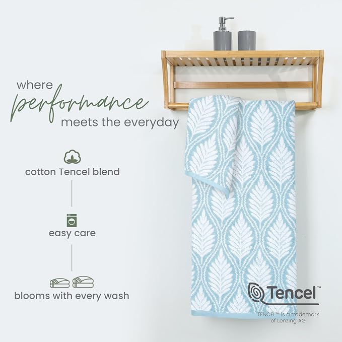 Martex Restore Fern Ogee Bath Towel – Soft, Absorbent, Moisture-Wicking and Quick to Dry – Lightweight for Everyday Use – Comfortable Feel with Convenient Loop for Hanging – 30" x 56" – Mineral