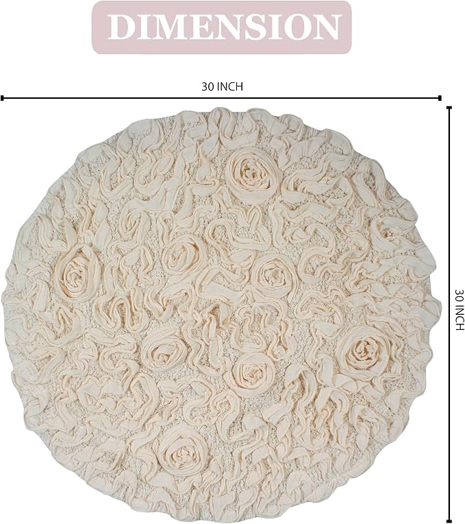 Home Weavers Bell Flower Collection 100% Cotton Tufted Bath Rugs, Extra Soft and Absorbent Bath Rugs, Non-Slip Bath Mats, Machine Washable, Bath Mats for Bathroom Floor and Tub, 30" Round, Ivory